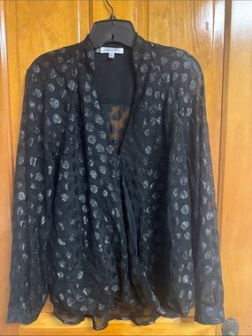 Jennifer Lopez Black Sheer Metallic Dot Blouse